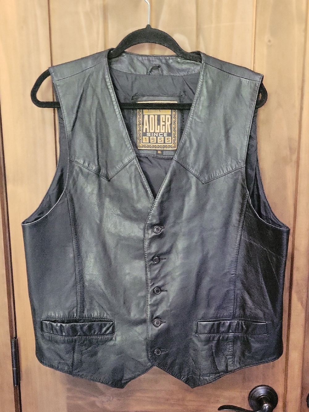 Men's Black Leather Button Vest